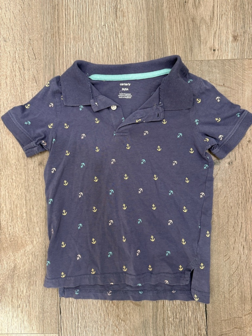 Carter's Boys 5T Navy Polo with Yellow, Teal & Light Pink Anchor Print